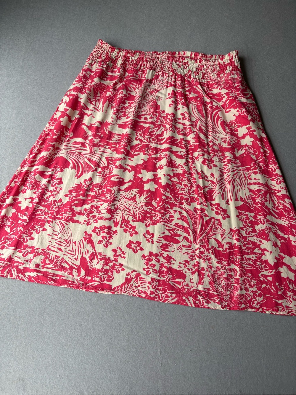 J. Jill Cream and Pink Tropical Floral A-Line Pull-On Skirt Ruched Waist sz L - Picture 1 of 8